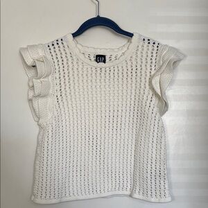 GAP White Knit Ruffle Sleeve Top